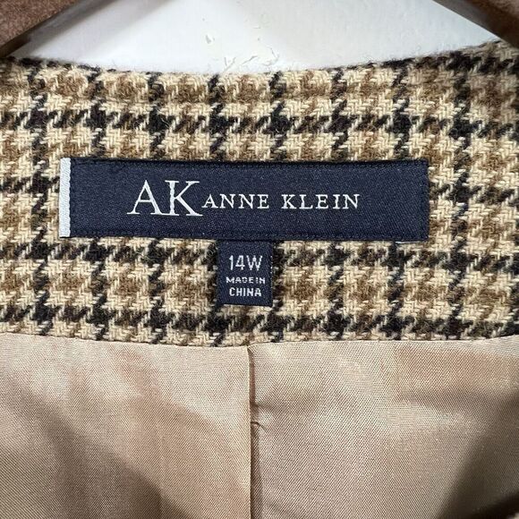Anne‎ Klein Women’s Wool Blazer Size 1X 14W Collarless Houndstooth Brown Office - Picture 3 of 9